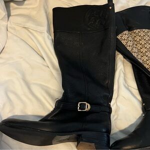 TORY BURCH Marlene Round-Toe Knee-High Black Leather Riding Boots Size 8